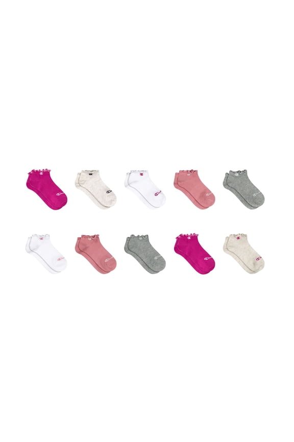 Girls Lightweight Performance+ Kid Ruffle Low Cut Socks, 10 Pack, Sizes S–L