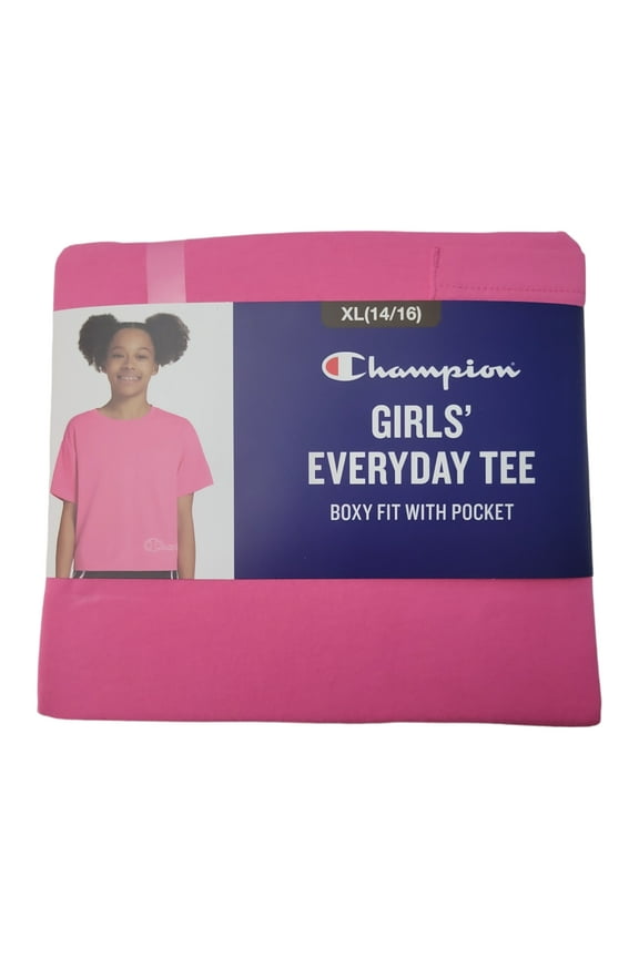 Girls' Soft Graphic Everyday Boxy Fit With Front Pocket Tee (Camelia Rose, XL (14/16))