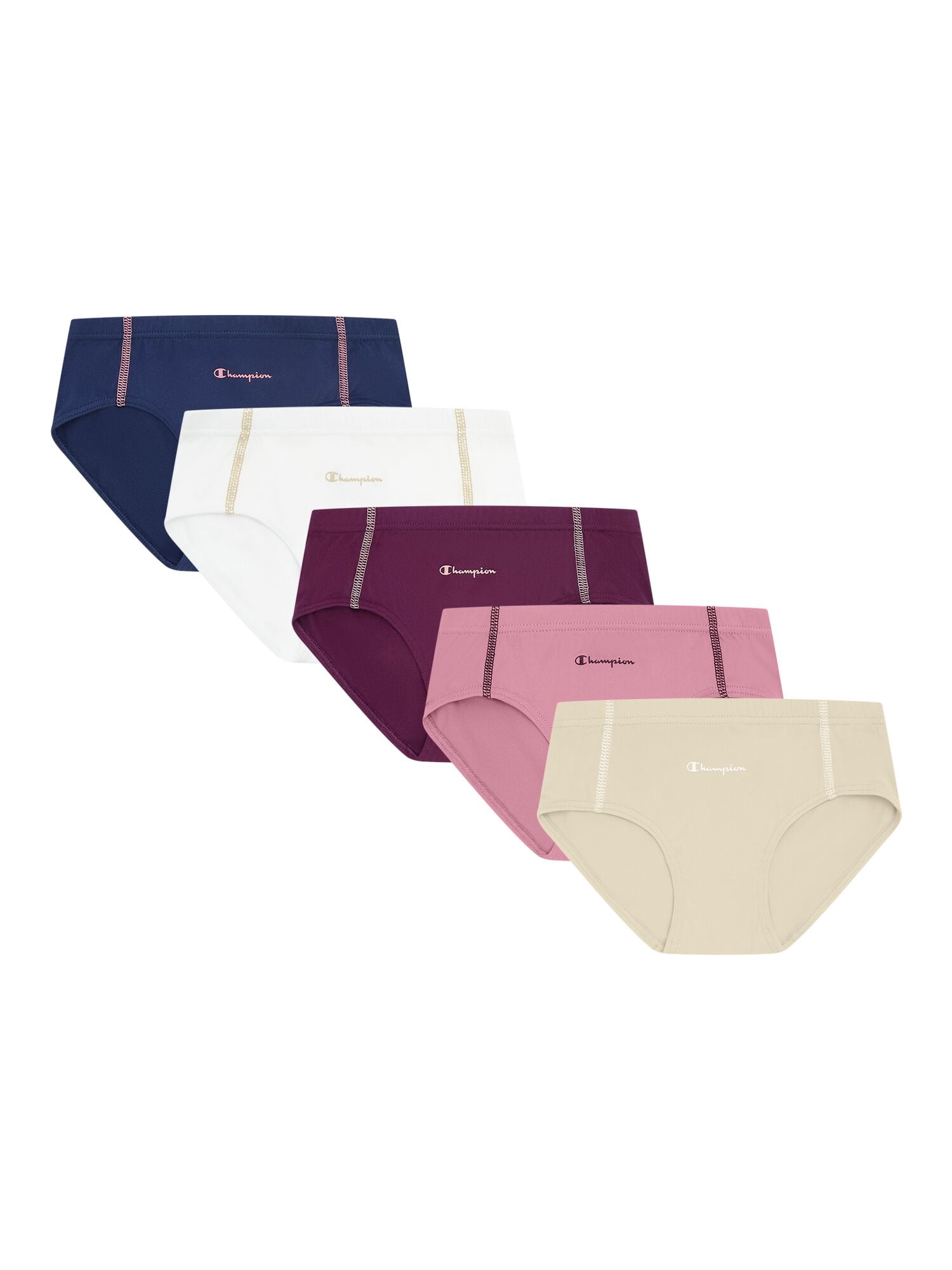 Champion Girls’ Softest Touch Classic Hipster Briefs, 5 Pack, Sizes XS–XL