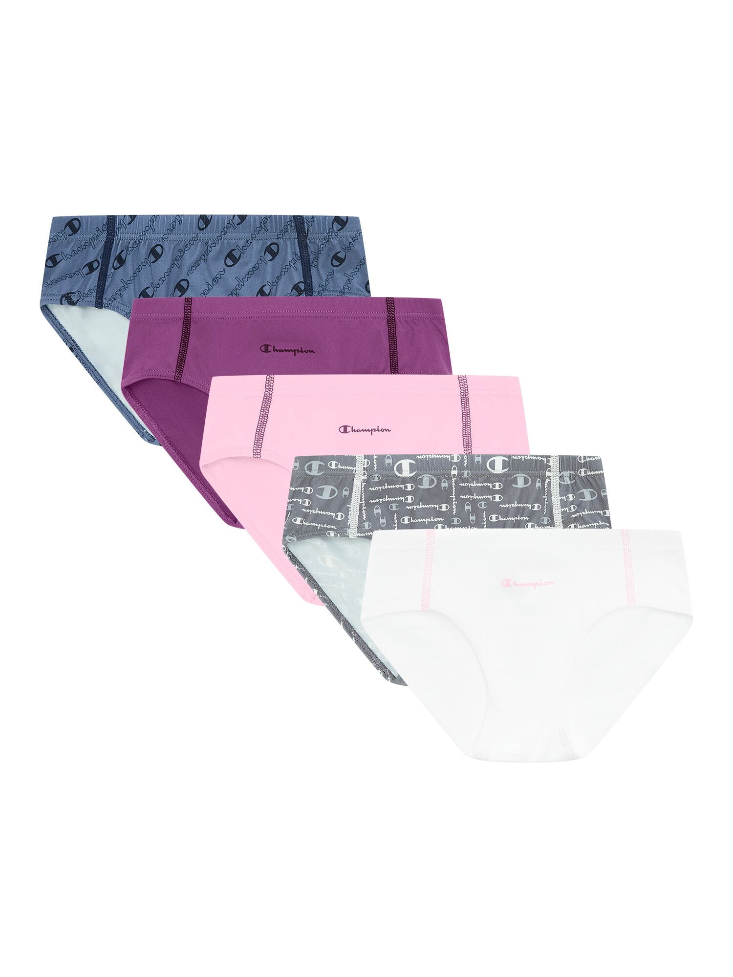 Champion Girls’ Softest Touch Classic Hipster Briefs, 5 Pack, Sizes XS–XL