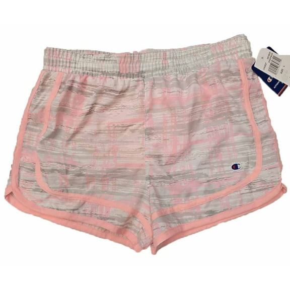 Champion Girls' Woven Shorts - Grey Light Pink Brush Stroke - (Large)