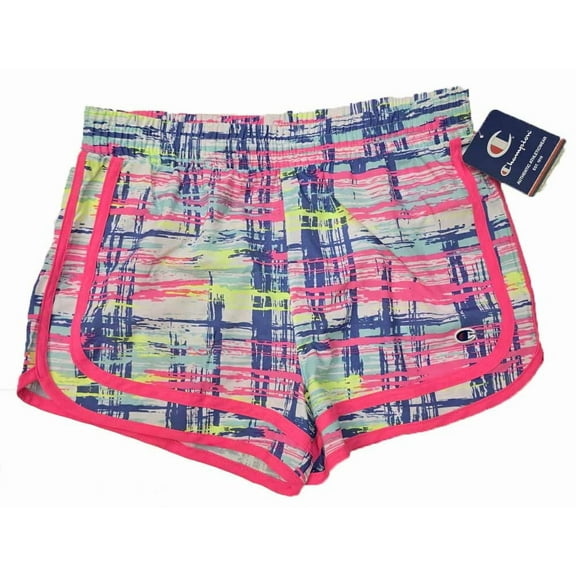 Champion Girls' Woven Shorts - Hot Pink Multi Brush Stroke - (Large)