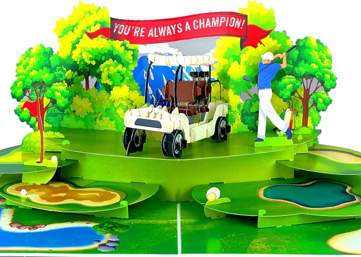 Champion Golf Pop Up Birthday Card – 3D Fathers Day Card for Men, Dad, Husband, Grandpa, Son – Unique Greeting for Golf Lovers, Anniversary, Retirement, Boss – “You’re Always a Champion!” – 6x8 in