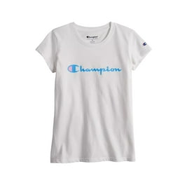 Champion Girl s 2 Pack Polyester Cotton Graphic Print Active Tees Black Candid Blue 5 6 Walmart