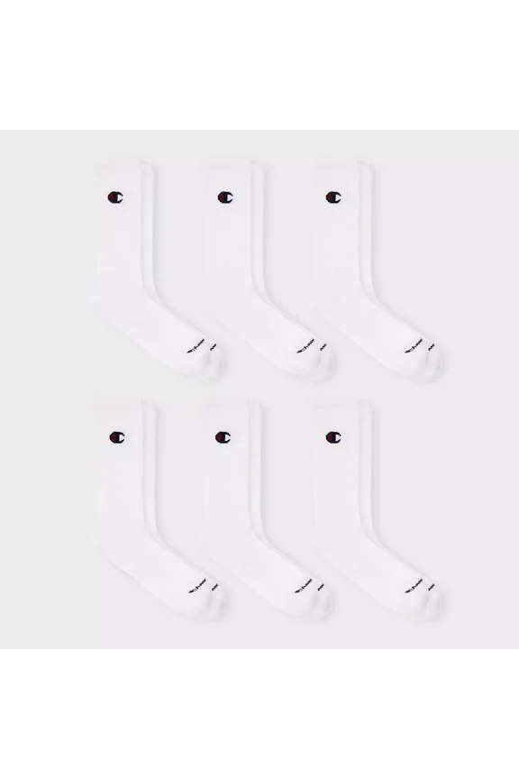 Iconic Essentials Men's 6pk Cushion Crew Socks - White 6-12