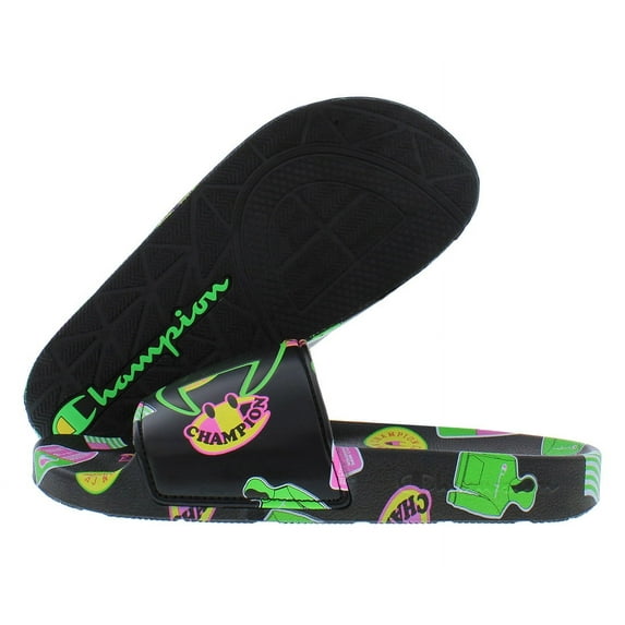 Champion Ipo Catch Print Slide GS Boys Shoes Size 4, Color: Black/Multicolored