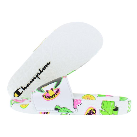 Champion Ipo Catch Print Slide Gs Boys Shoes Size 5, Color: White/Multicolored
