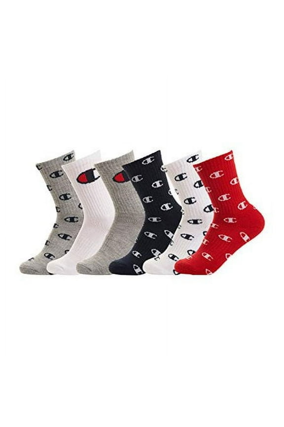 Kid's 6 Pack C All Over Crew Sock, 030, 5-7