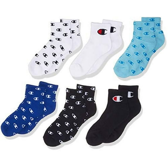 Champion Kid's 6 Pack C All Over Quarter Sock, 420, 5-7