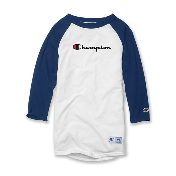 Champion Kids Baseball Tee, S, White/Navy