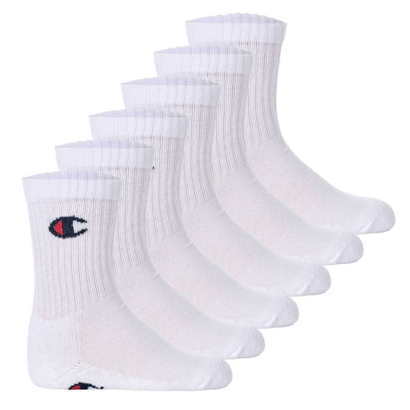 Champion Kids Socks, Pack Of 6 - Crew Socks, Solid Colour White 27-30