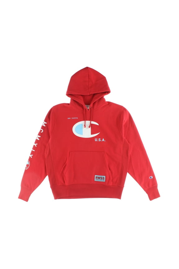 Knit Po Hood Ls Mens Active Hoodies Size M, Color: Red/White