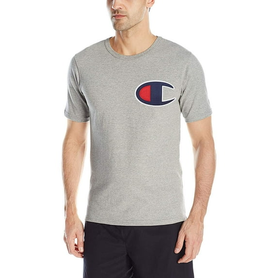 Champion LIFE Men's Heritage Tee, Oxford Gray. c Patch Applique, 2XL