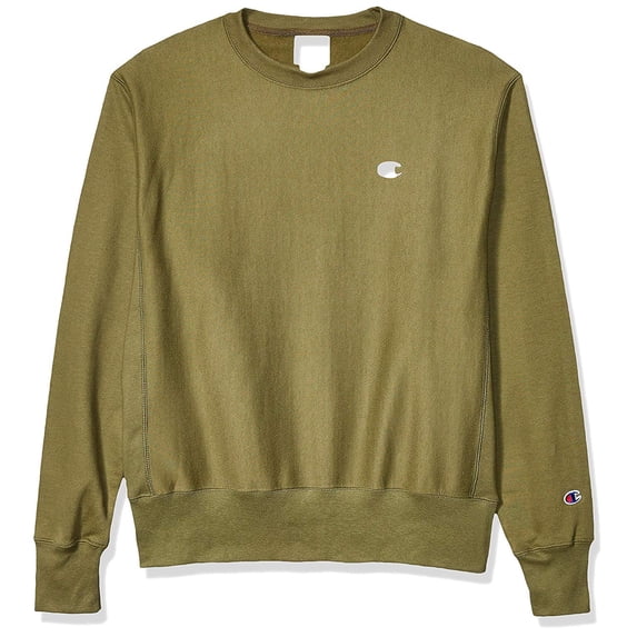 Champion LIFE Men's Reverse Weave Crew-Small Left Chest C, Cargo Olive, Large