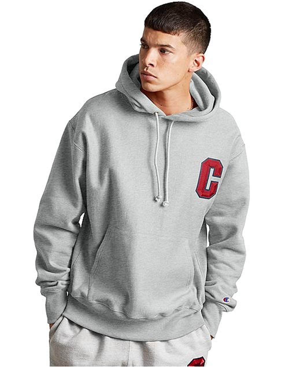 Champion reverse weave floss stitch c grey hoodie hotsell