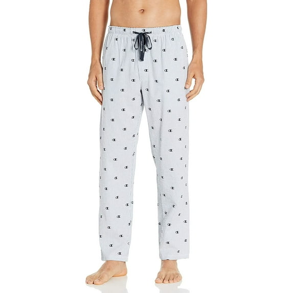 Champion LIFE Men's Seersucker Sleep Pants, Navy w C Logo Print, Medium