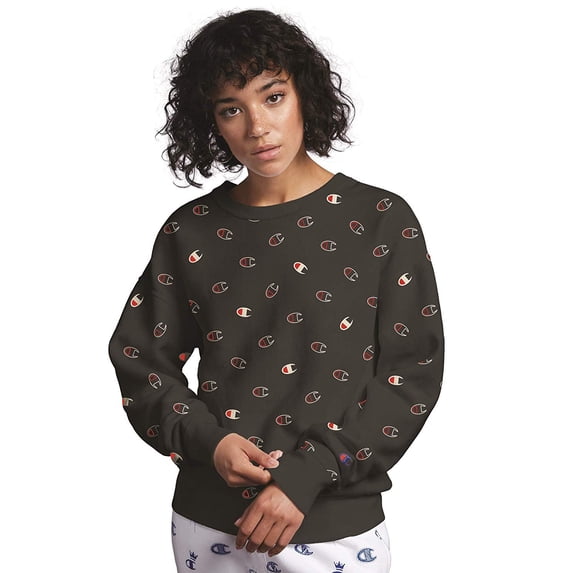 Champion LIFE Women's Reverse Weave Crew-Tossed C Logos, Black, Large