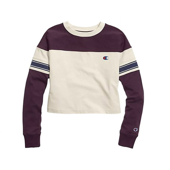 Champion LS Crop Womens Active Shirts & Tees Size L, Color: Maroon/Off-White