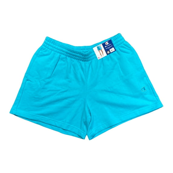 Champion Ladies Embroidered Logo Side Seam Pockets Soft French Terry Short (Aqua Excursion, XL)