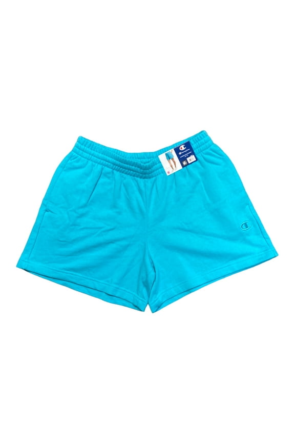 Ladies Embroidered Logo Side Seam Pockets Soft French Terry Short (Aqua Excursion, XS)