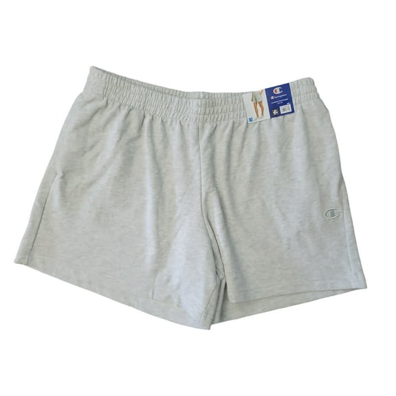 Champion Ladies Embroidered Logo Side Seam Pockets Soft French Terry Short (Silver Grey Heather, XS)