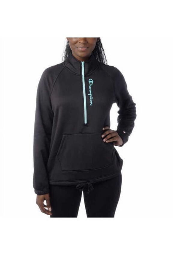 Ladies' Quarter Zip Fleece Jacket, Black Medium