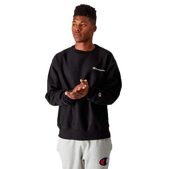 Champion Life Men's Reverse Weave Chest Embroidered Script Crew Neck Fleece (Small, Black)