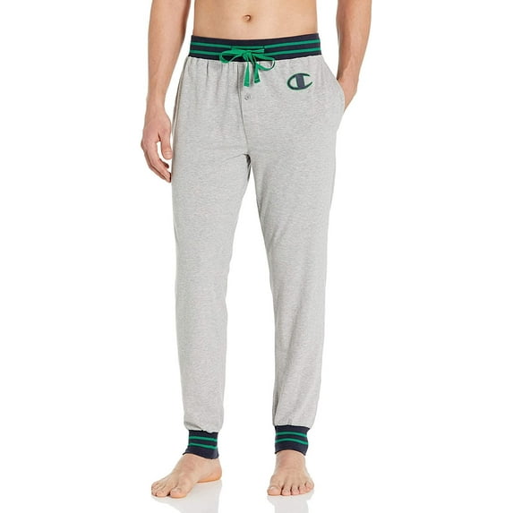 Champion Life Men's Rib Cuff Sleep Pants, Oxford Grey Heather w C Logo, Small