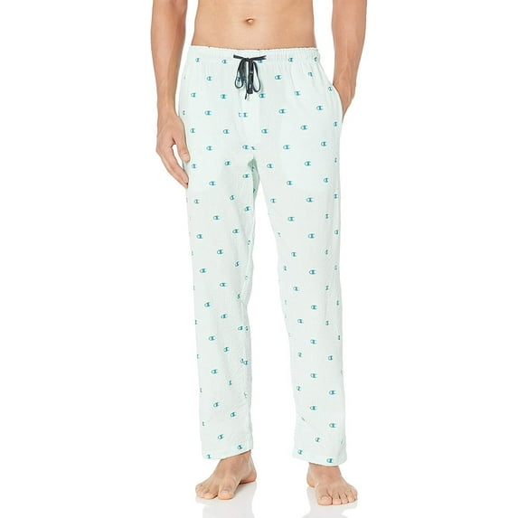 Champion Life Men's Seersucker Sleep Pants, Kelly Green w C Logo Print, Large