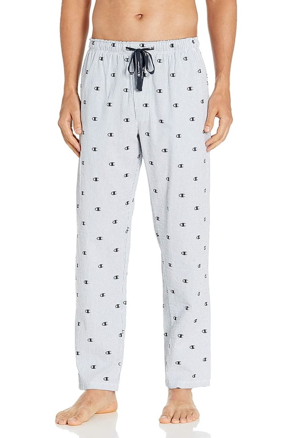 Life Men's Seersucker Sleep Pants, Navy w C Logo Print, Small