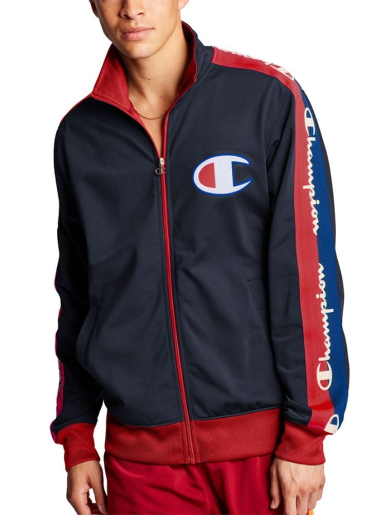 Champion Life Men s Tricot Track Jacket Champion Taping Navy Scarlet Large Walmart