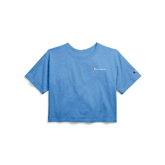 Champion Life Womens Heritage Crop Tee, L, Blue Jay Heather