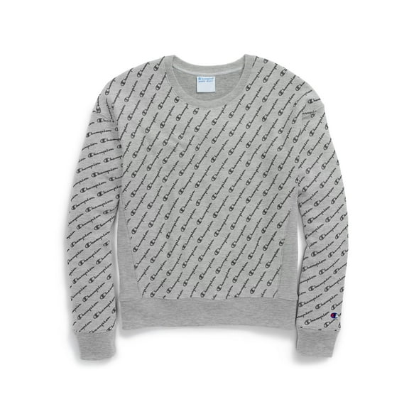 Champion Life Womens Reverse Weave Crew, L, Diagonal Logo Script Heather