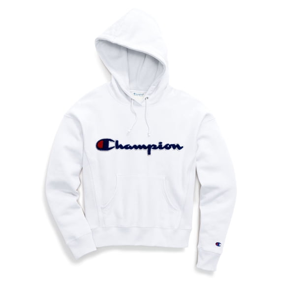 Champion Life Womens Reverse Weave Pullover Hoodie, XL, Script White