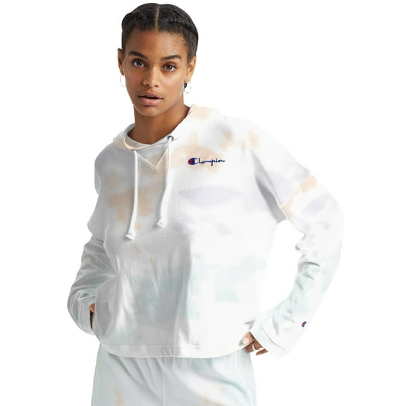 Champion Life Womens Summer Sweats Oversized Hoodie, L, Cloud Dye White Multi