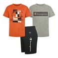 thumbnail image 1 of Champion Little Boy's 3 Piece 2 Short Sleeve Tops & Shorts Active Set (Orange/Oxford Heather/Navy, 4T), 1 of 1