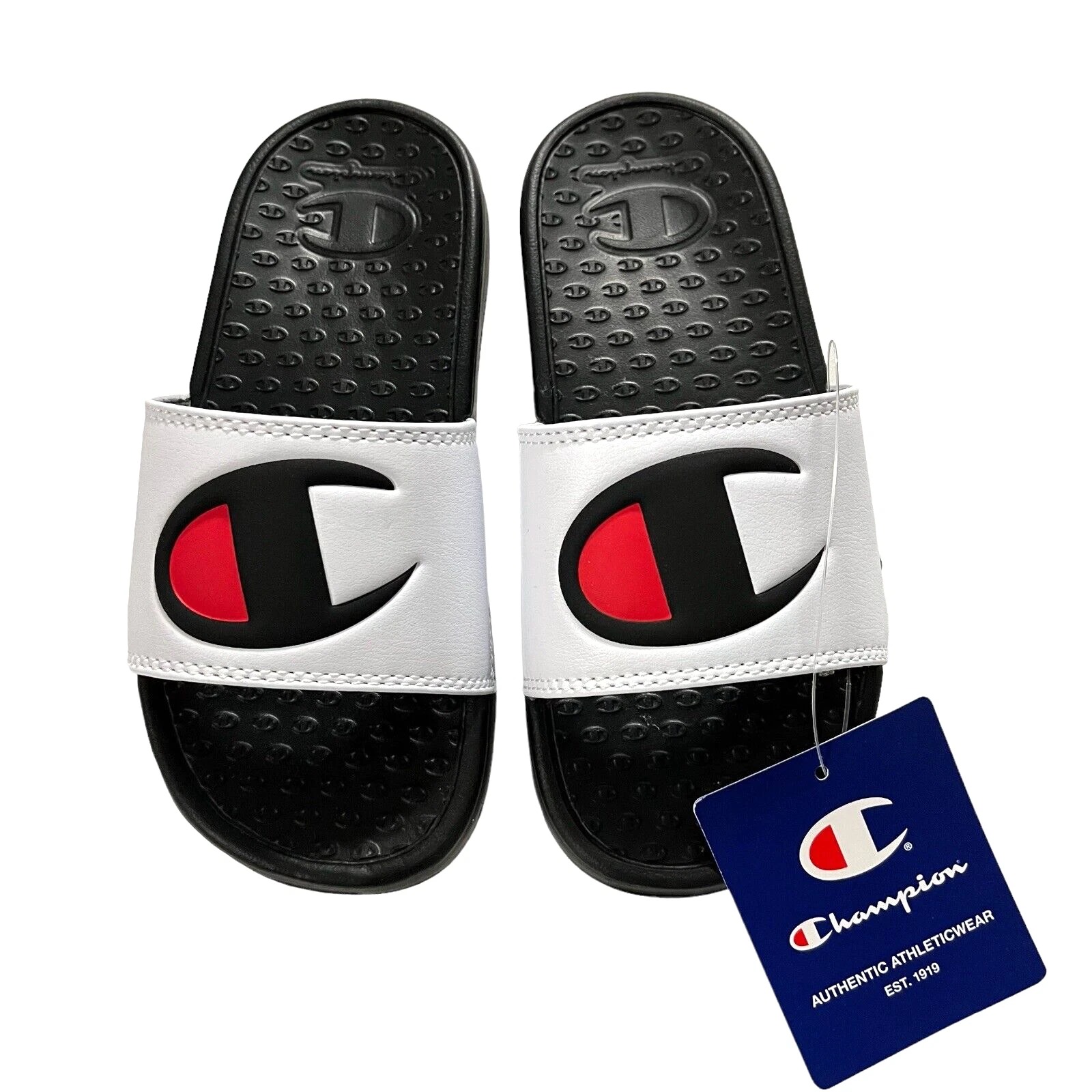 champion sandals mens boys‎  Size  5 USA  New Squichy BLACK WHITE CHAMPION Champion 100 Slides Mens Sandals Black White SUF100A1 – Shoe  main image 3