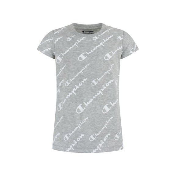 Champion Little Girls Script All Over Print T-shirt,Oxford Heather,5