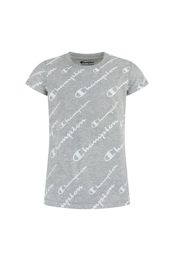Little Girls Script All Over Print T-shirt,Oxford Heather,5
