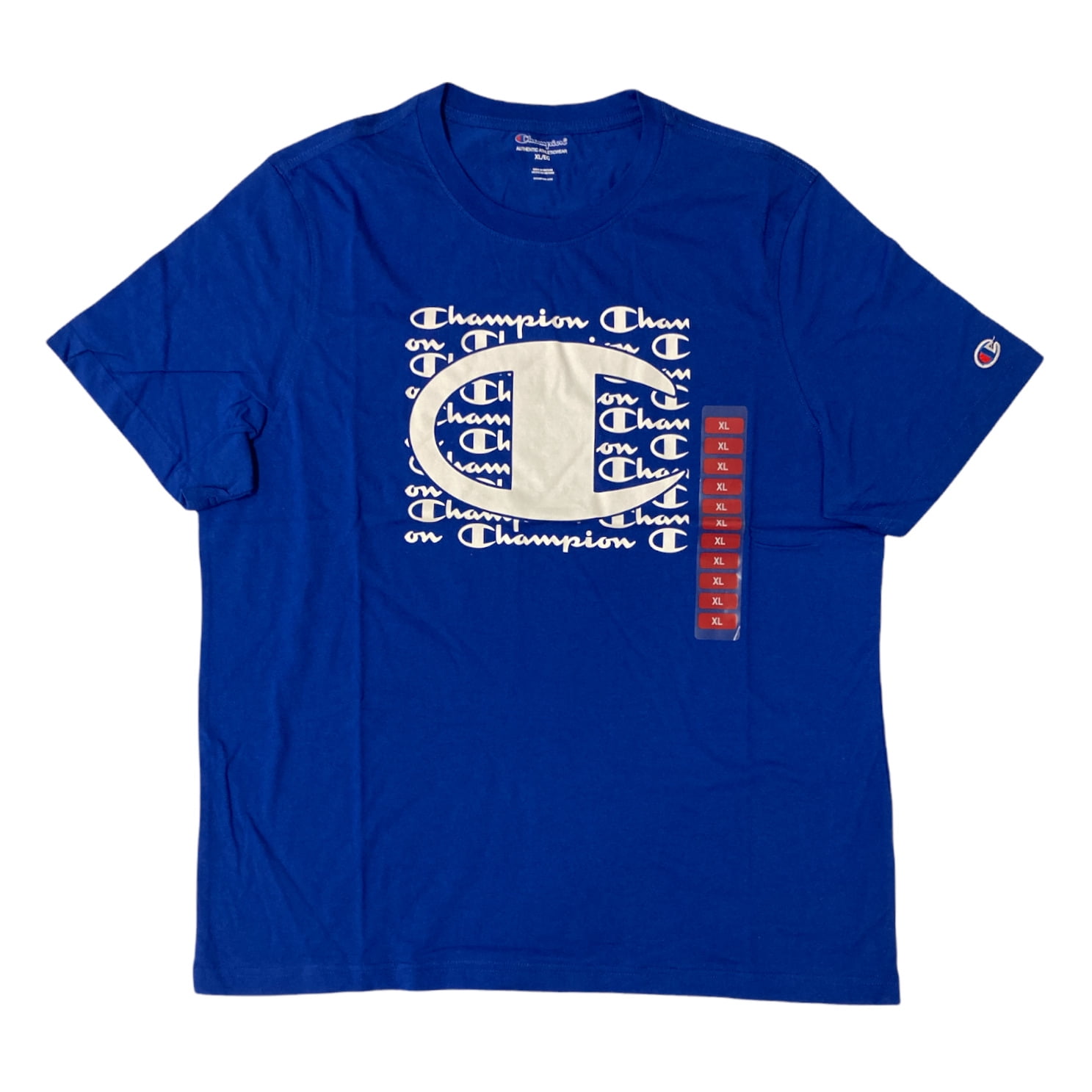 Tシャツ・カットソー CHAMPION Men T-shirt Blue 221164 NNY Champion Logo Men's Short Sleeve Authentic Athleticwear Crew
