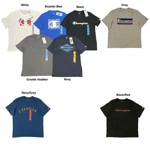 Champion Logo Men's Short Sleeve Authentic Athleticwear Crew Neck T-Shirt (Navy, XXL)