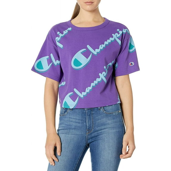 Champion Logo Mono T-Shirt Womens Active Shirts & Tees Size Xs, Color: Purple