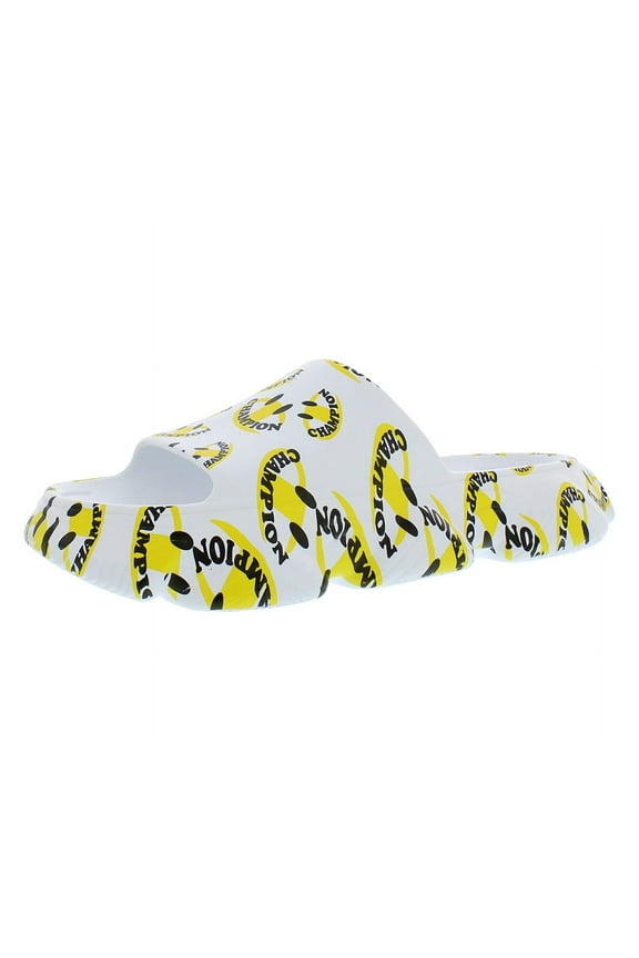 Meloso Squish Smile Slide Mens Shoes Size 9, Color: White/Black/Yellow