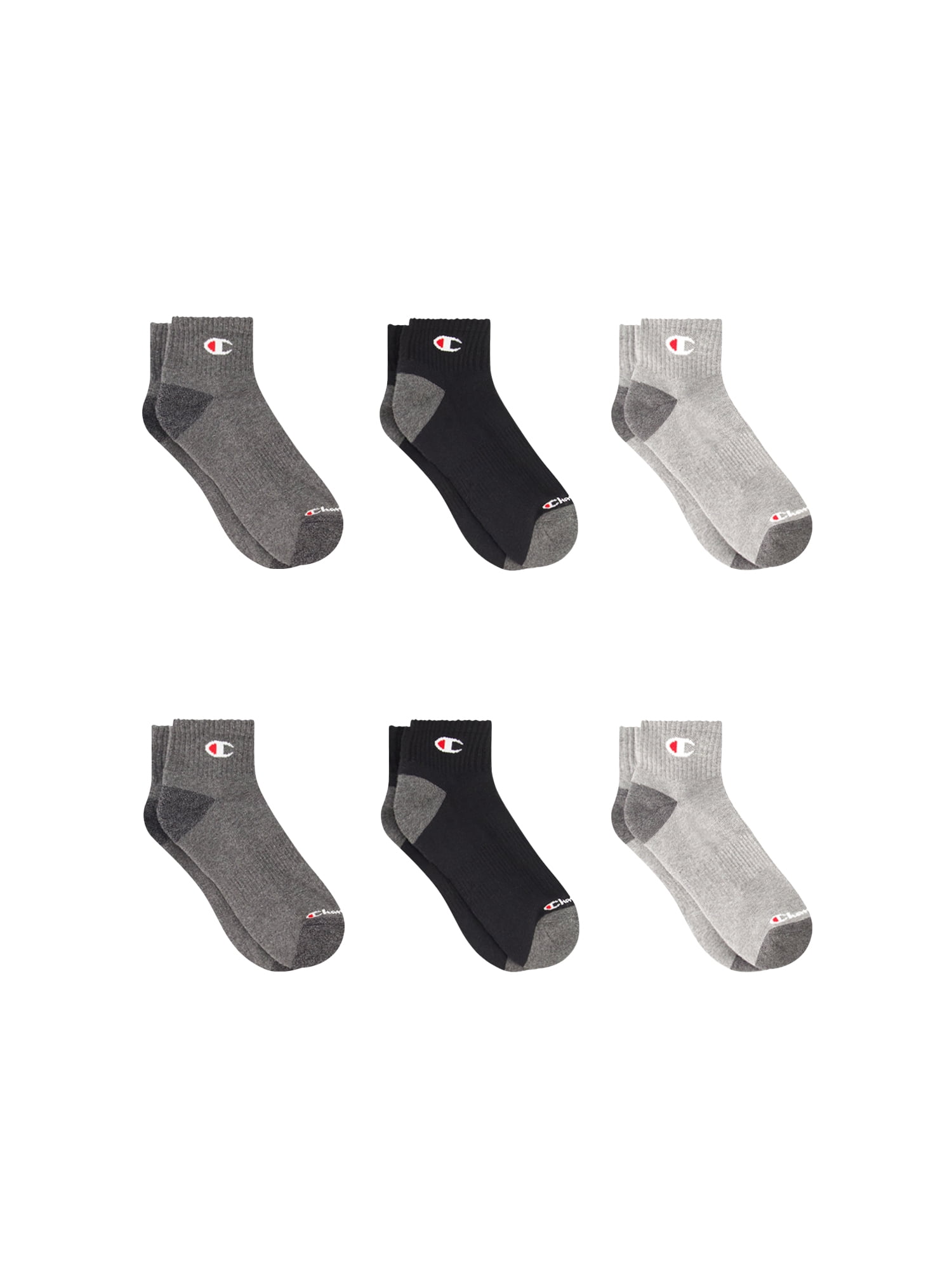 Champion Men’s Ankle Socks 6 Pack – Half Terry Cushion, Moisture-Wicking, Arch Support, Stretch Comfort, Sizes 6–12.5
