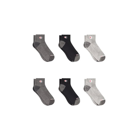 Champion Men’s Ankle Socks 6 Pack – Half Terry Cushion, Moisture-Wicking, Arch Support, Stretch Comfort, Sizes 6–12.5