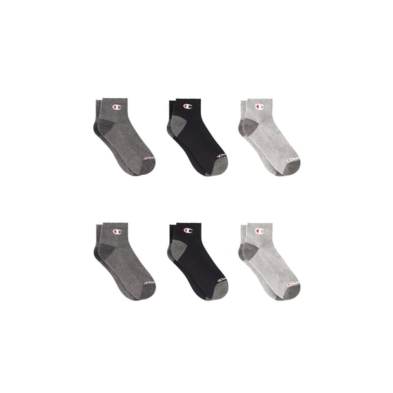 Champion Men’s Ankle Socks 6 Pack – Half Terry Cushion, Moisture-Wicking, Arch Support, Stretch Comfort, Sizes 6–12.5