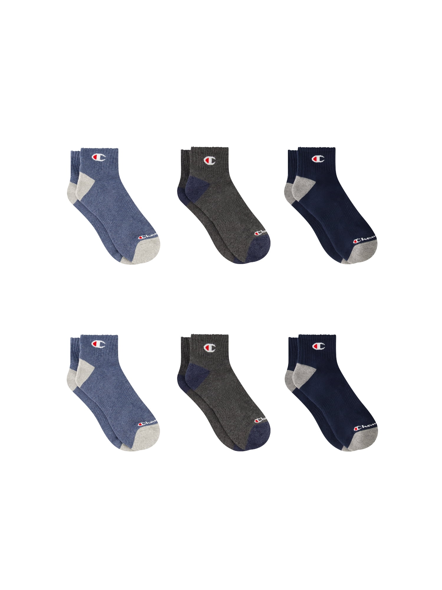 Champion Men’s Ankle Socks 6 Pack – Half Terry Cushion, Moisture-Wicking, Arch Support, Stretch Comfort, Sizes 6–12.5