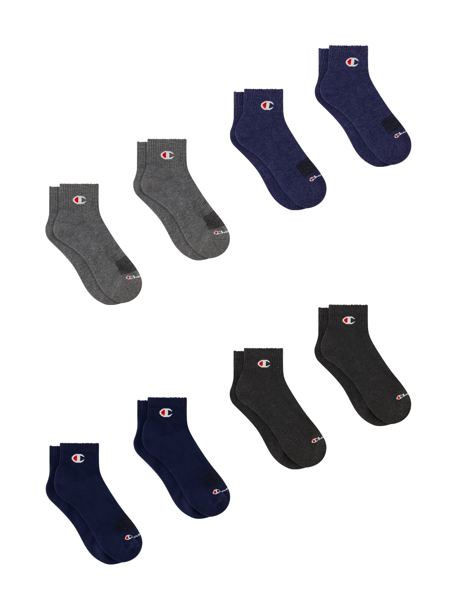 Champion Men’s Ankle Socks 8 Pack – Half Terry Cushion, Moisture-Wicking, Arch Support, Stretch Comfort, Sizes 6–12.5