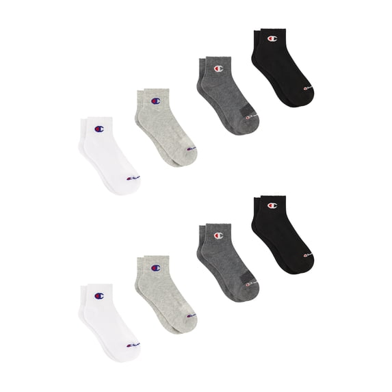 Champion Men’s Ankle Socks 8 Pack – Half Terry Cushion, Moisture-Wicking, Arch Support, Stretch Comfort, Sizes 6–12.5