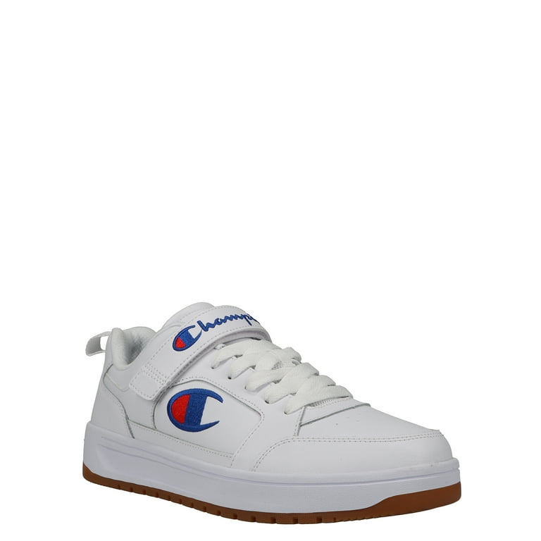 White Canvas Low Top Basketball Shoe With Velcro Straps